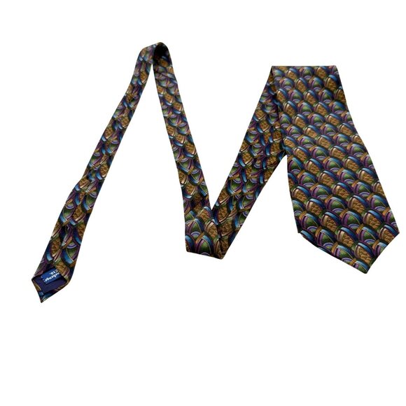 J. Garcia Silk Tie Hand Sewn USA Art Deco Brown Purple Green Blue Vintage - Picture 4 of 8